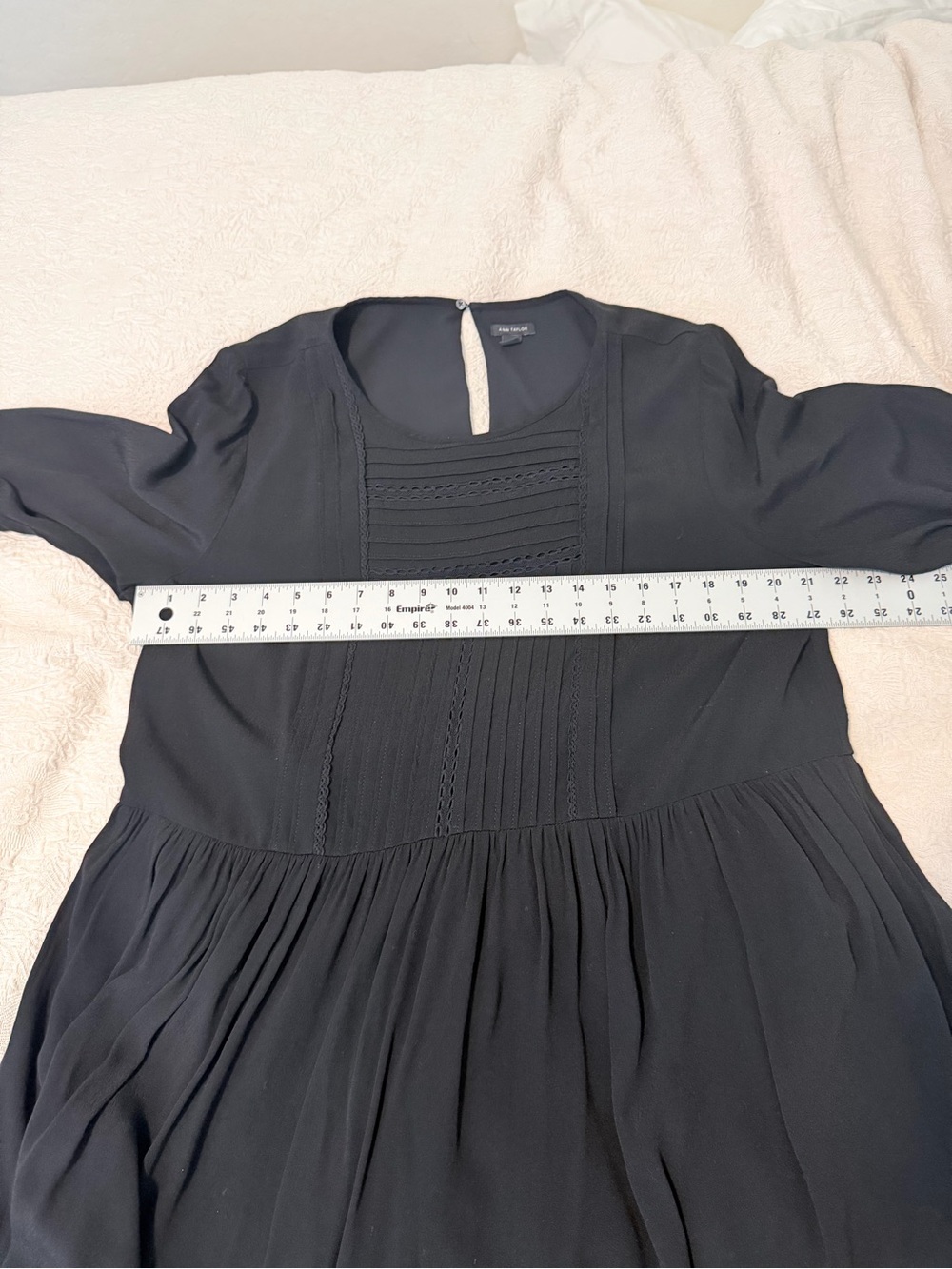 Ann Taylor Black Tiered Pintuck Dress Flowy Lagenlook Minimalist capsule - Picture 5 of 12